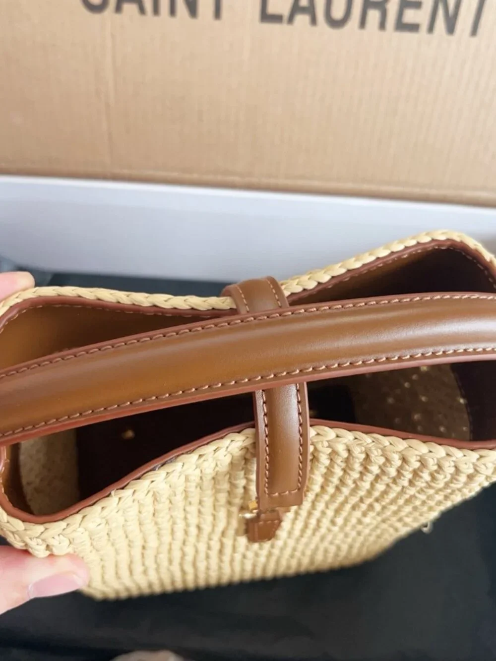 Saint Laurent LE 37 Mini Bucket Bag in Raffia and Leather